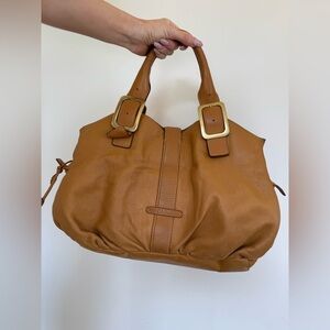 Cole Haan East West Triple Zip leather satchel in amber